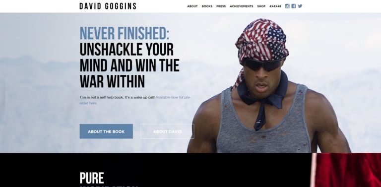 screenshot of the david goggins website homepage