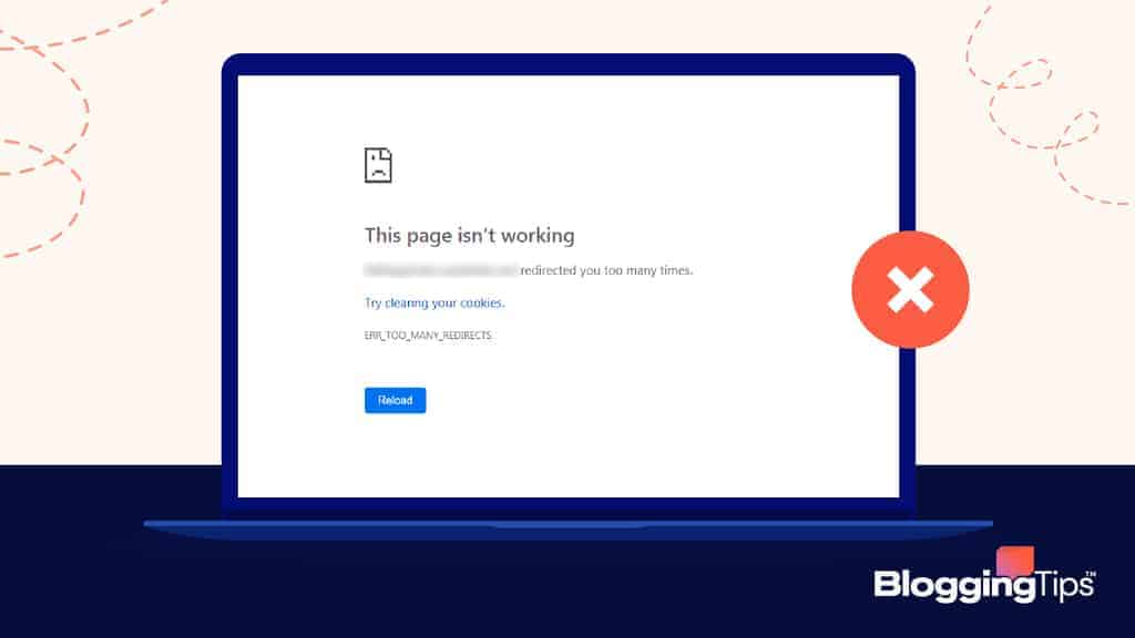 vector graphic showing err_too_many_redirects error on the screen of a laptop computer