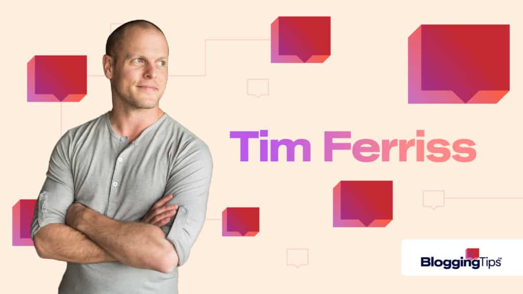 vector illustration showing a picture of tim ferriss against a bloggingtips.com-themed background