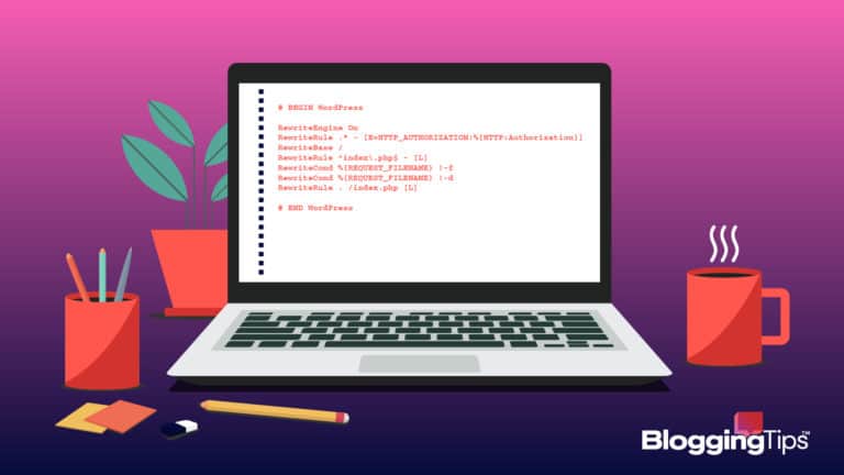 vector graphic showing a laptop with a wordpress htaccess file on the screen