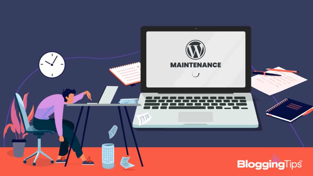 vector graphic showing an illustration of wordpress maintenance mode stuck