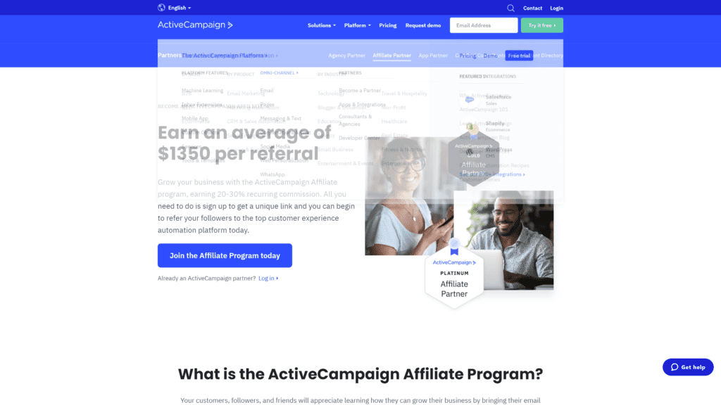 activecampaign affiliate homepage screenshot 1