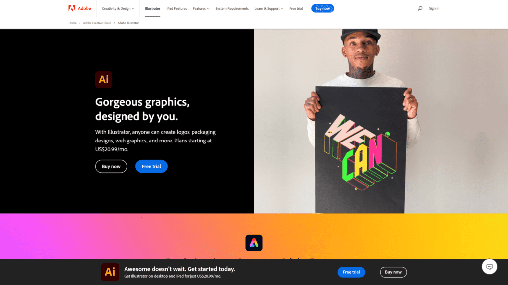 A screenshot of the adobe illustrator homepage