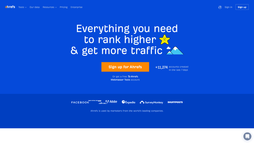 screenshot of the ahrefs homepage