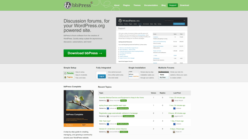 screenshot of the bbPress homepage