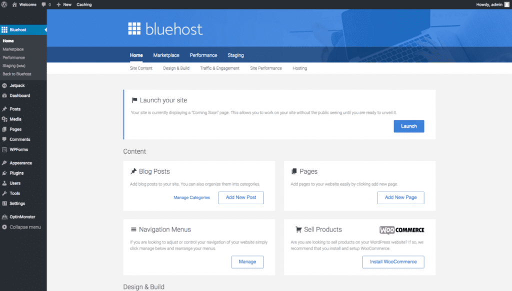 bluehost tools screen