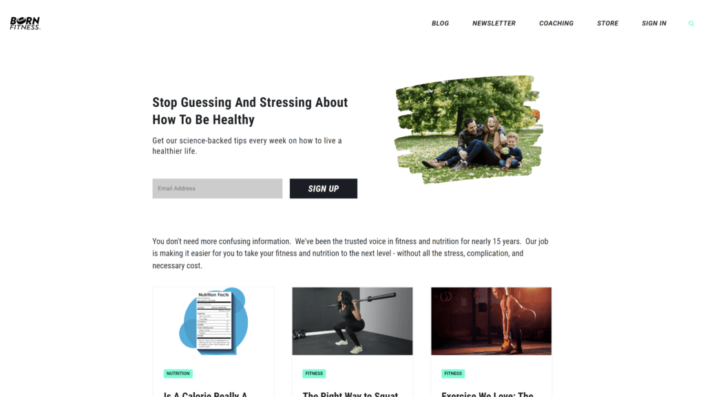 a screenshot of the born fitness homepage