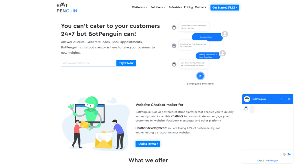 screenshot of the botpenguin homepage