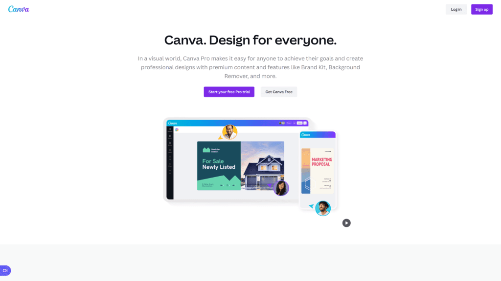 screenshot of the canva homepage