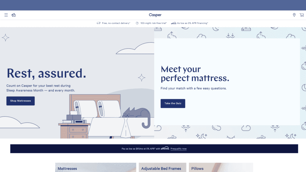 screenshot of the casper homepage