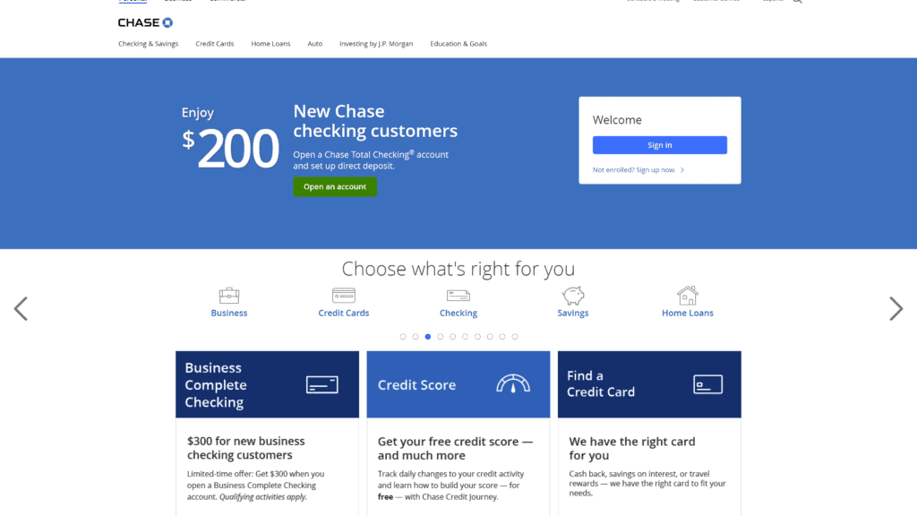 chase homepage screenshot 1