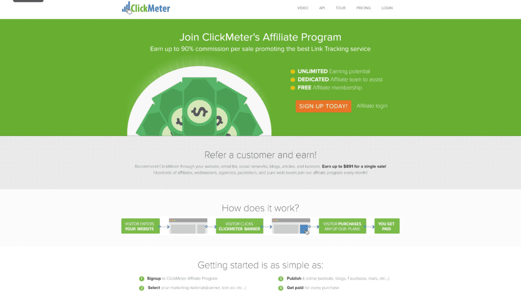 clickmeter affiliates homepage screenshot 1