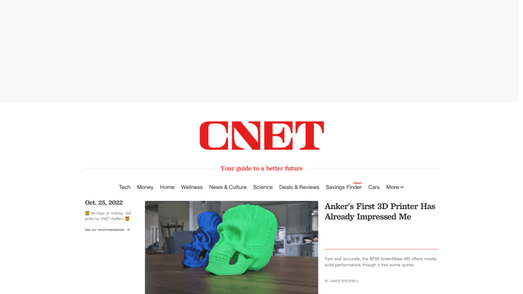 screenshot of the cnet homepage