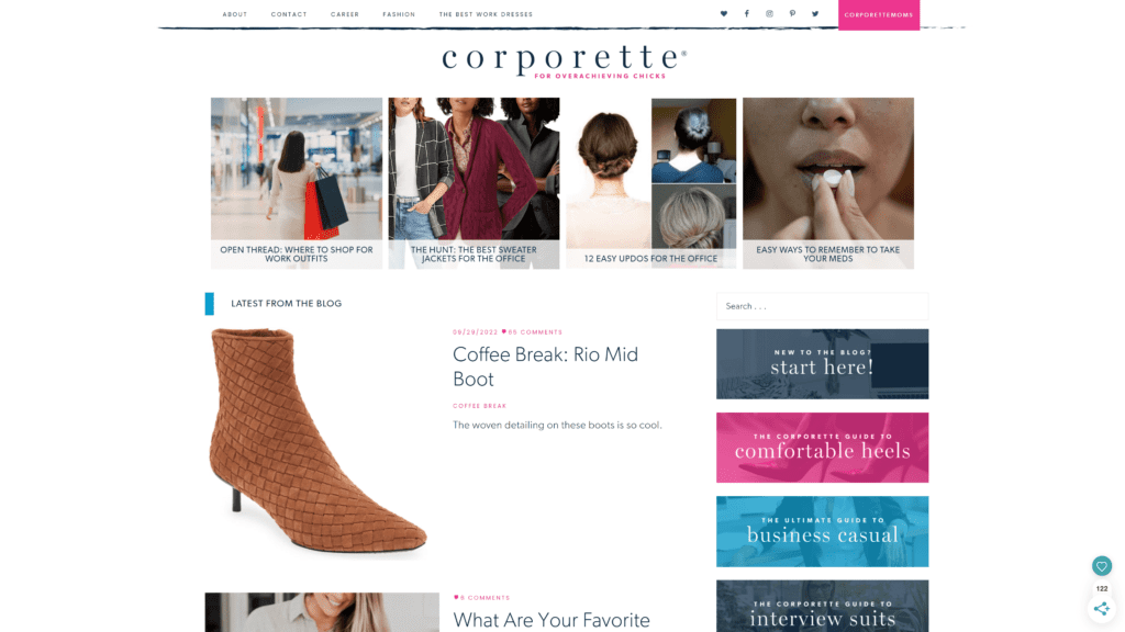 screenshot of the corporette homepage