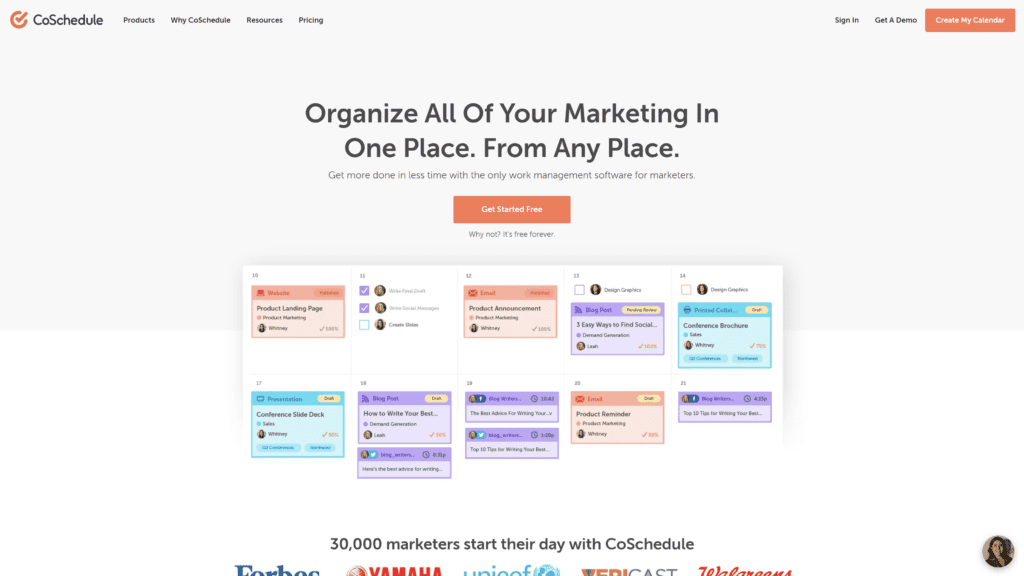 screenshot of the coschedule homepage