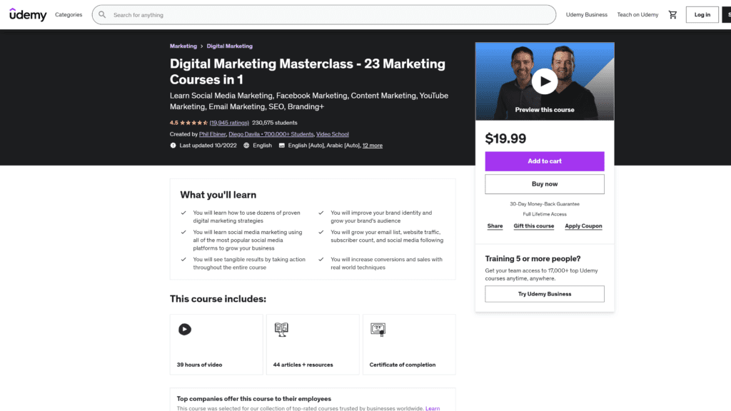 digital marketing masterclass homepage screenshot 1