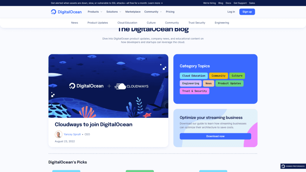 screenshot of the digitalocean homepage