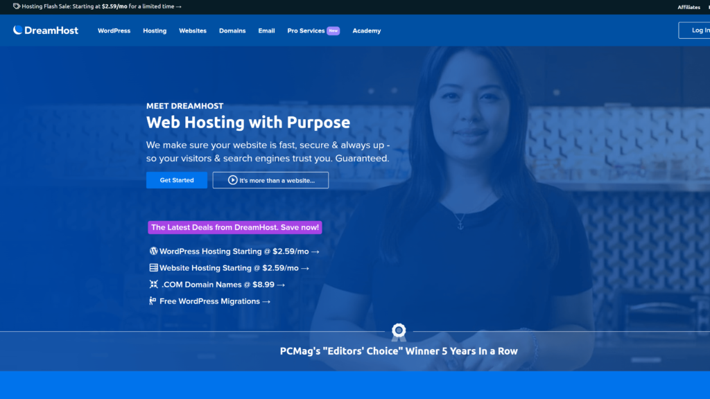 screenshot of the dreamhost homepage