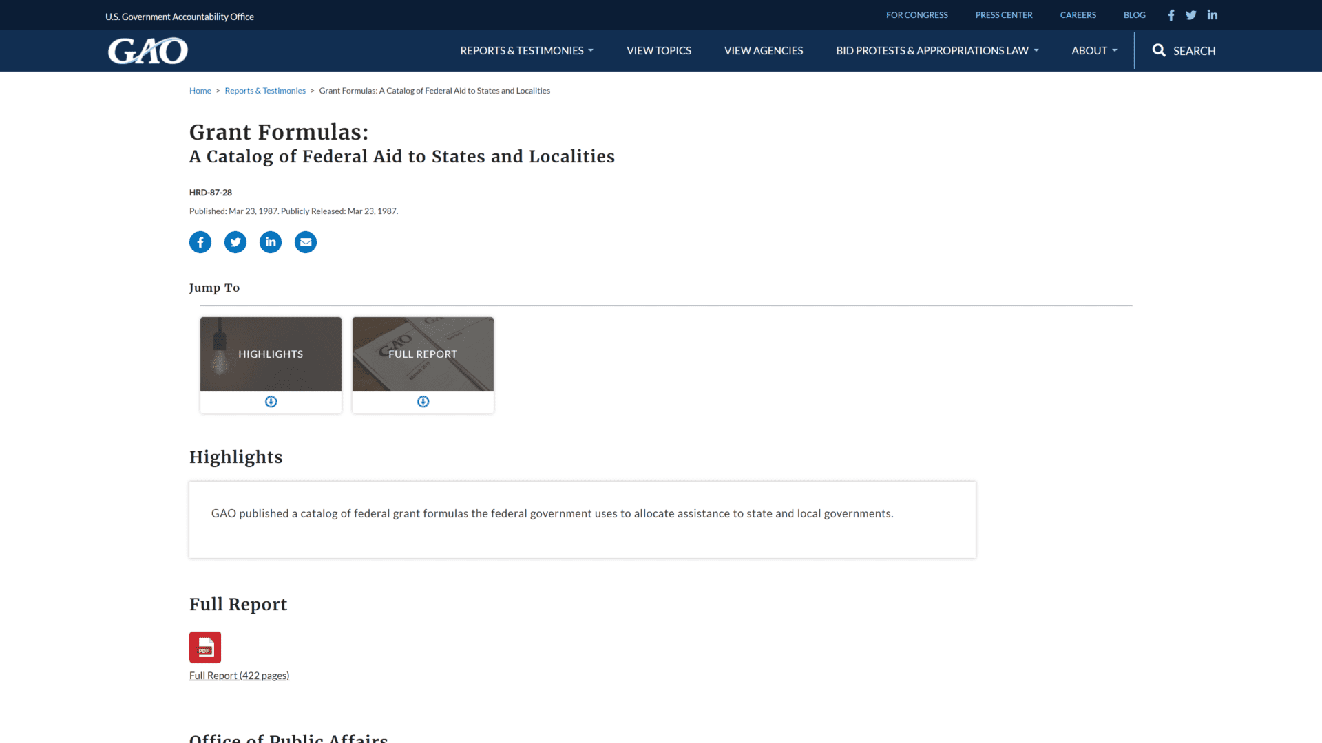 screenshot of the formula grants homepage