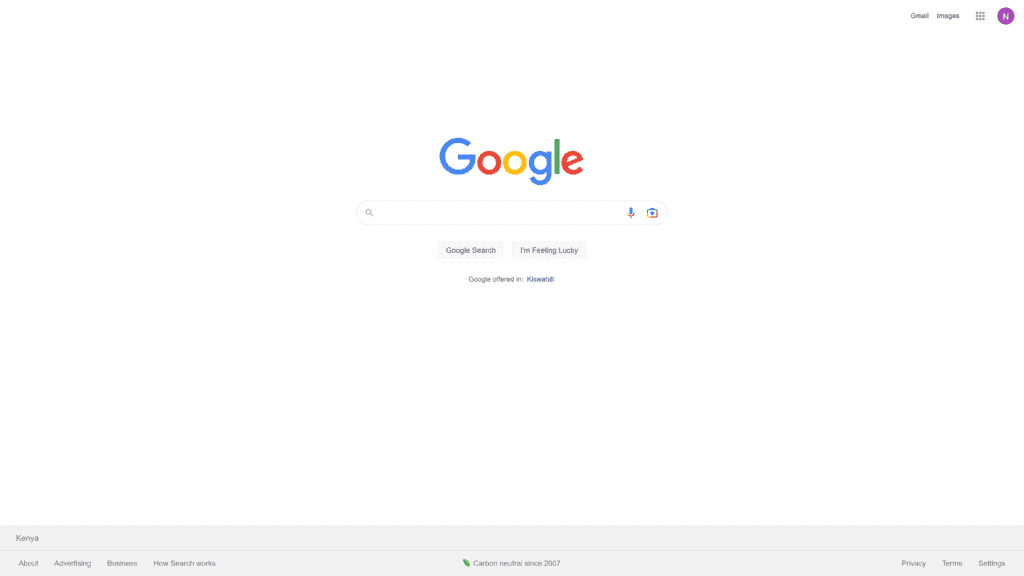 screenshot of the google homepage