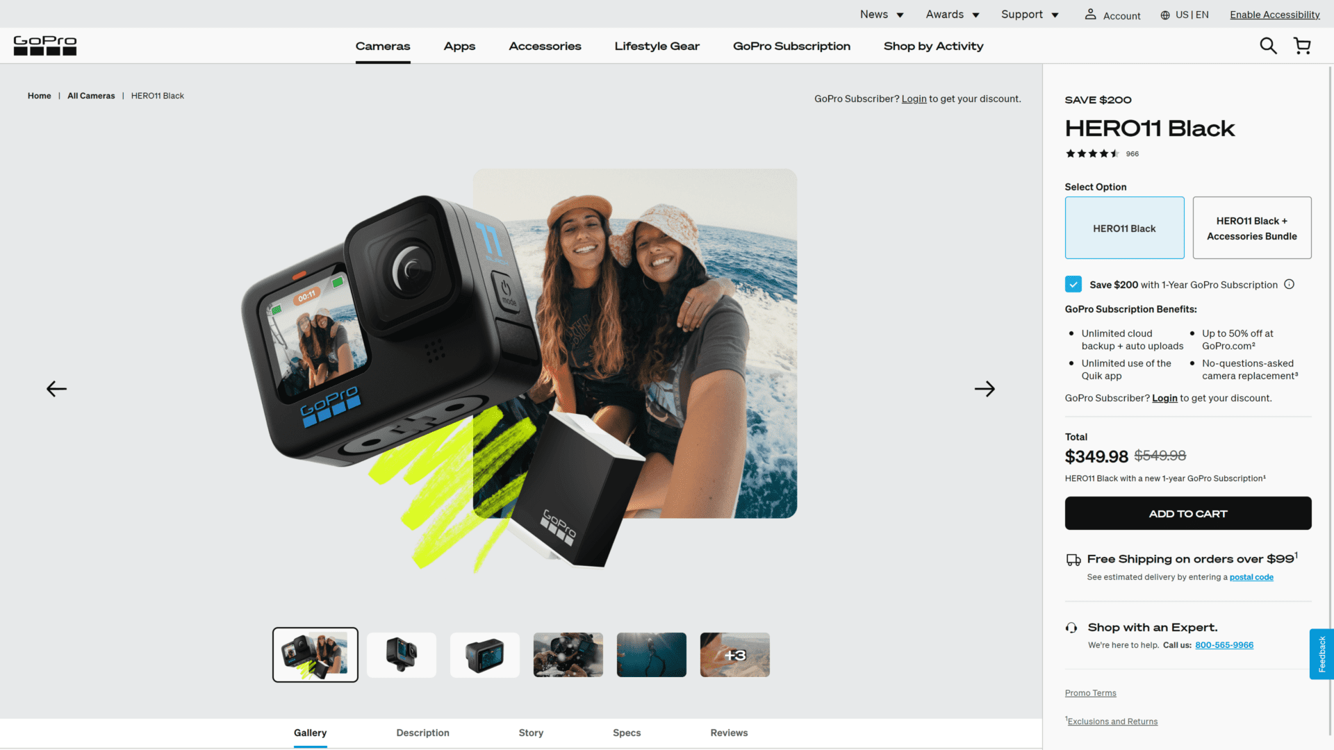 screenshot of the gopro hero 11 black homepage