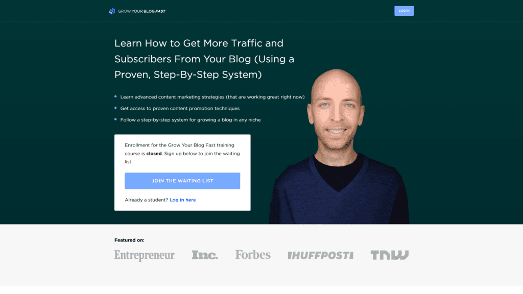screenshot of he grow your blog fast by brian dean homepage