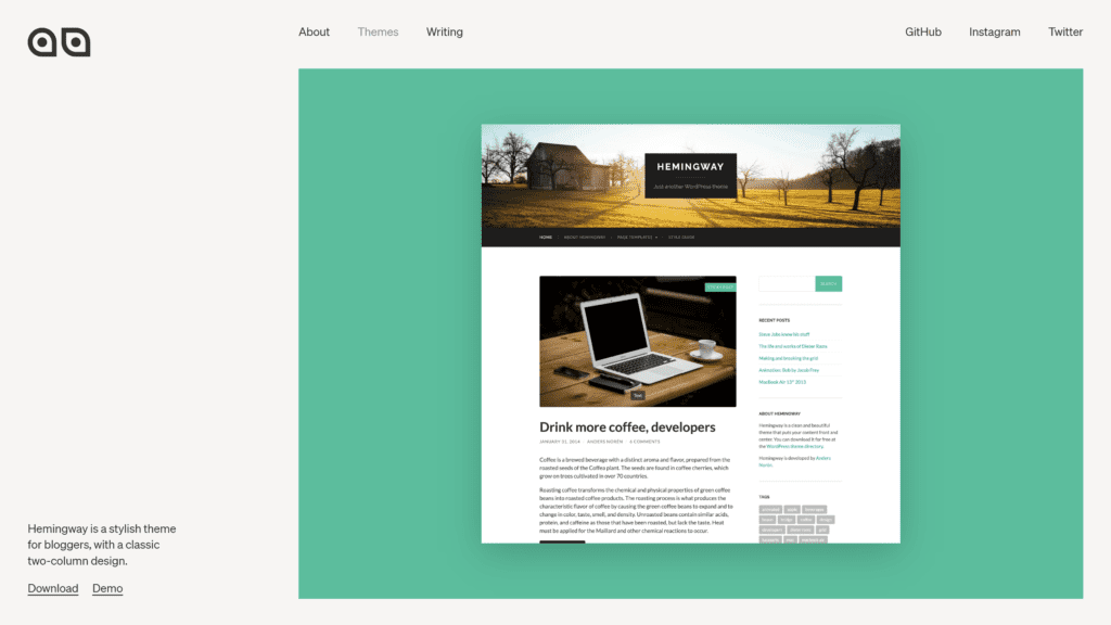 hemingway theme homepage screenshot 1
