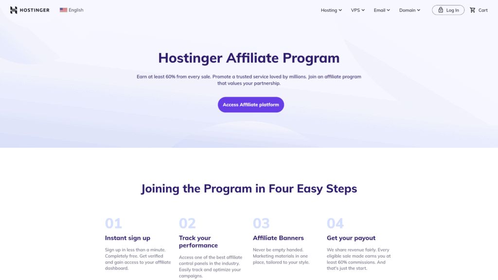 hostinger affiliates homepage screenshot 1