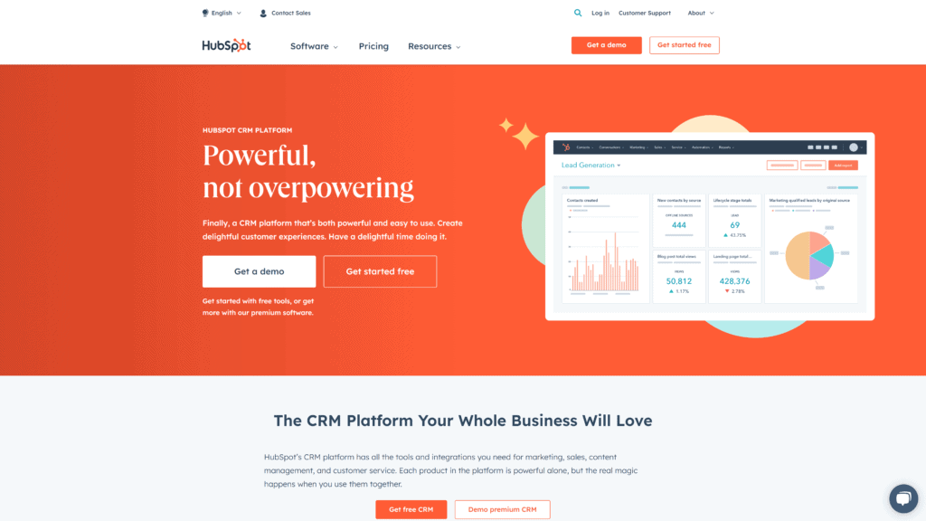 screenshot of the hubspot homepage