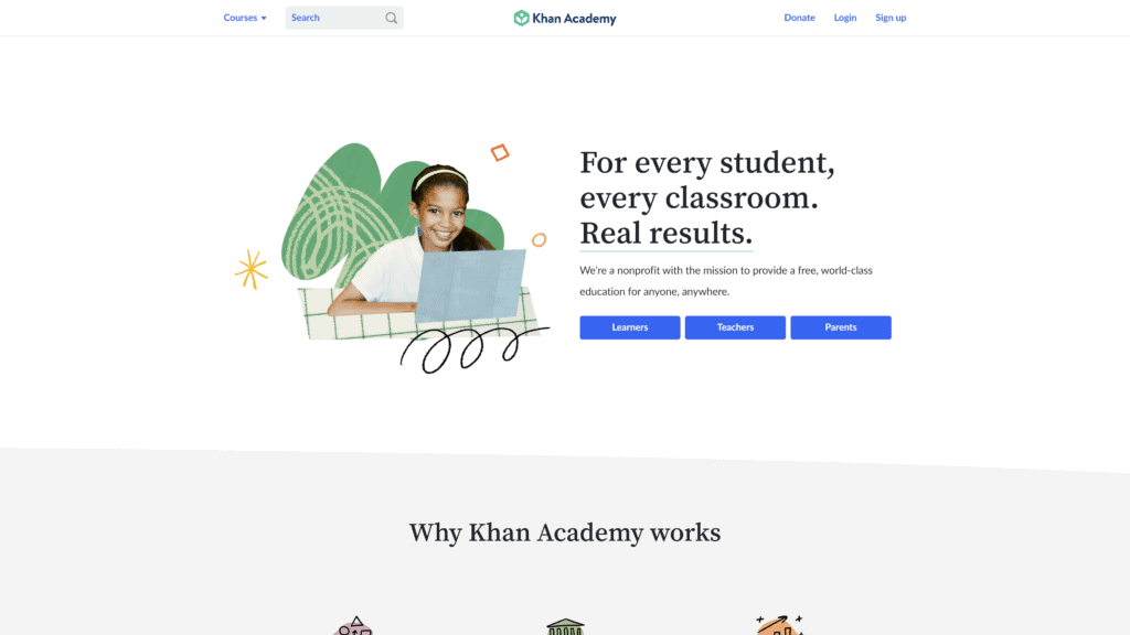 khanacademy homepage screeshot 1