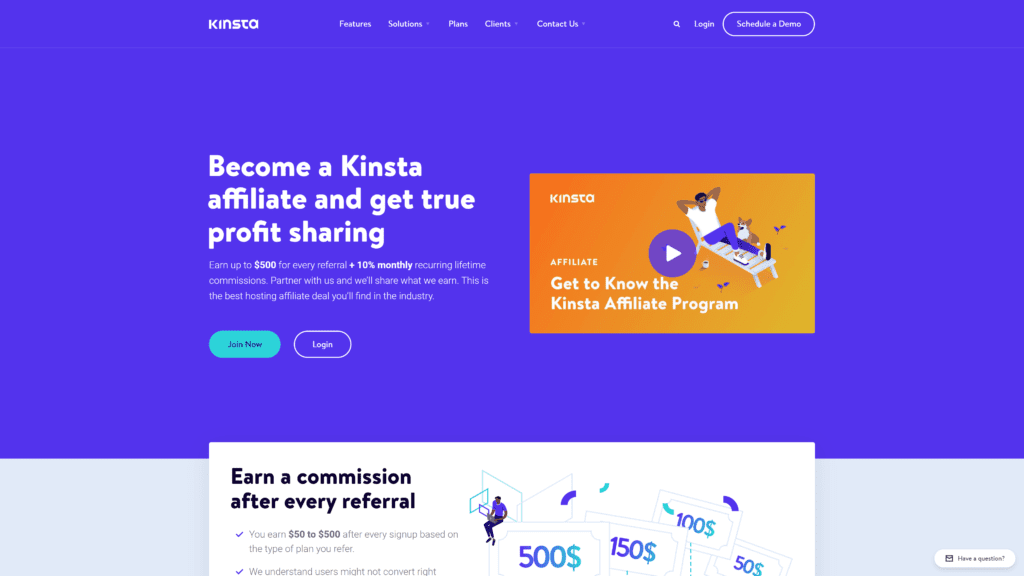 screenshot of the Kinsta Homepage