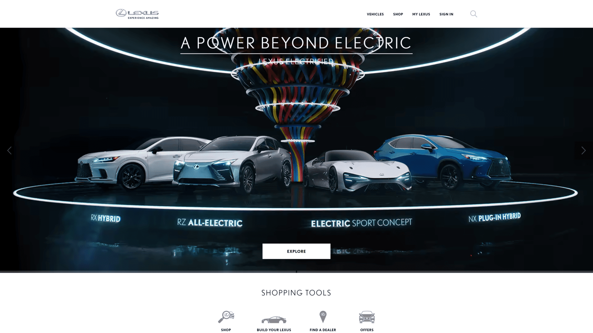 screenshot of the lexus homepage