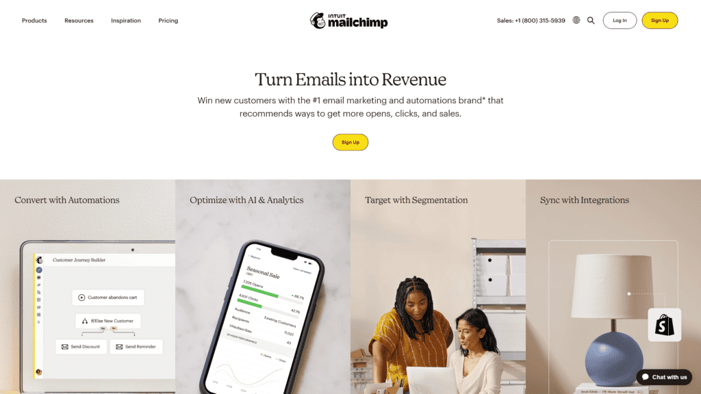 A screenshot of Mailchimp homepage