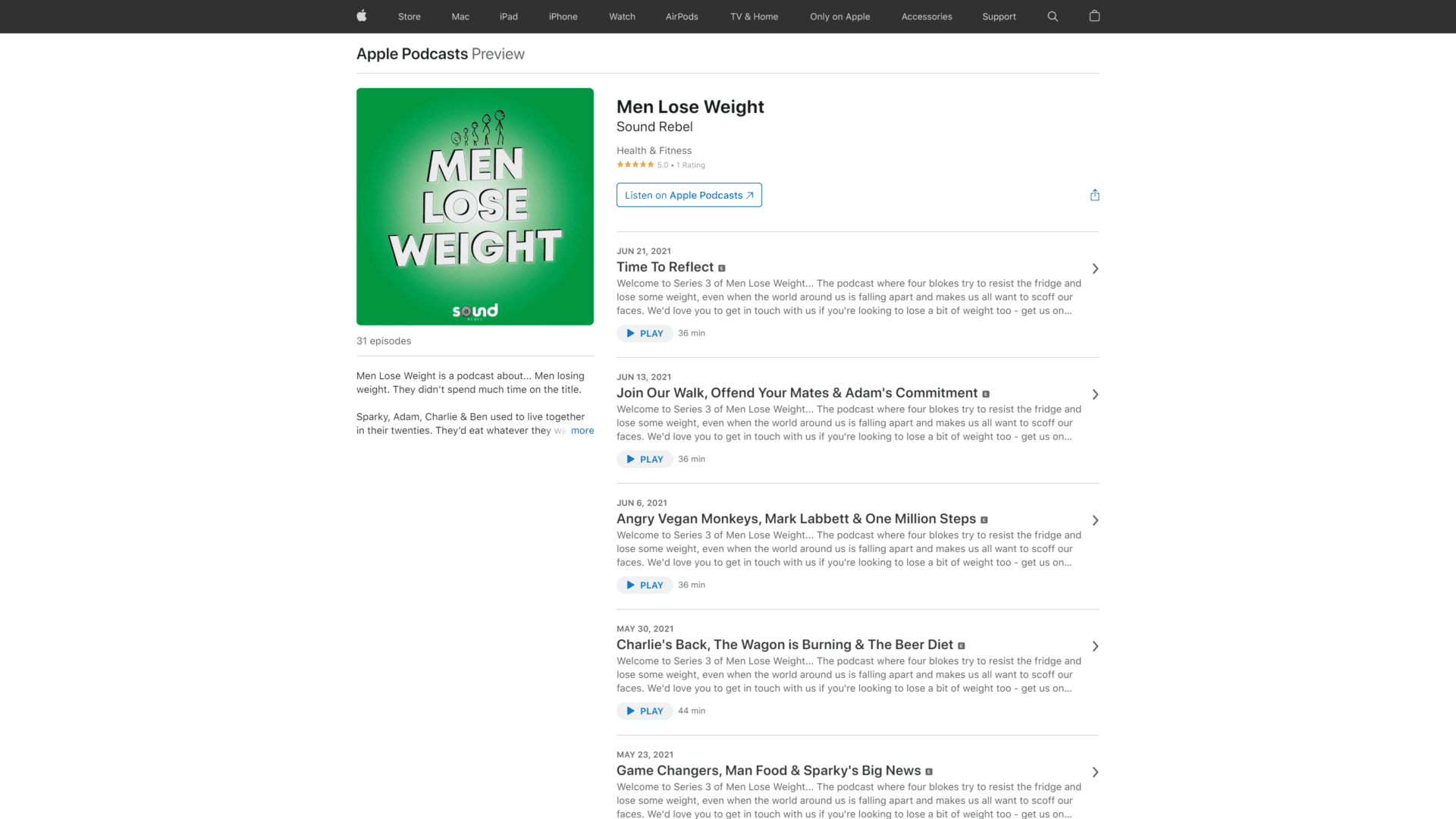 screenshot of the men lose weight homepage