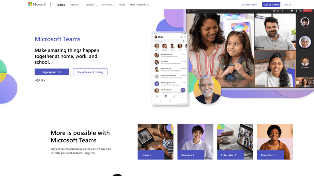 screenshot of the microsoft teams homepage