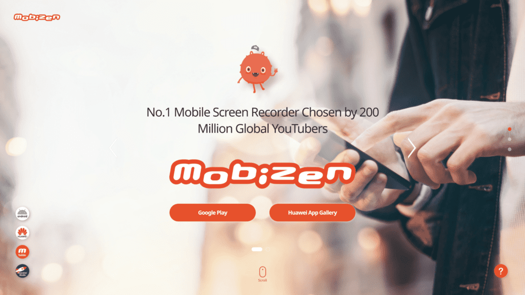 screenshot of the mobizen homepage