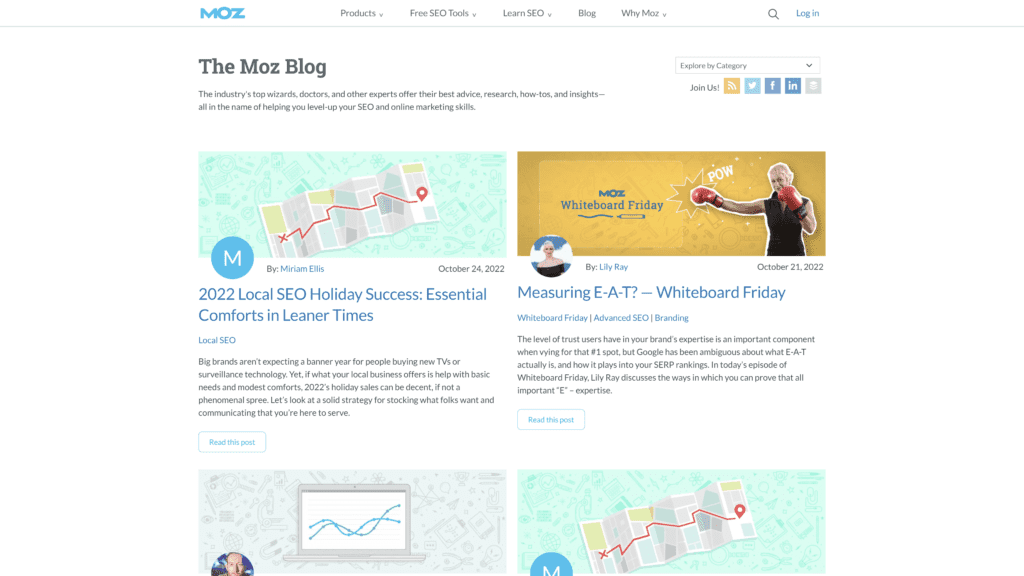 A screenshot of the Moz Bloghomepage