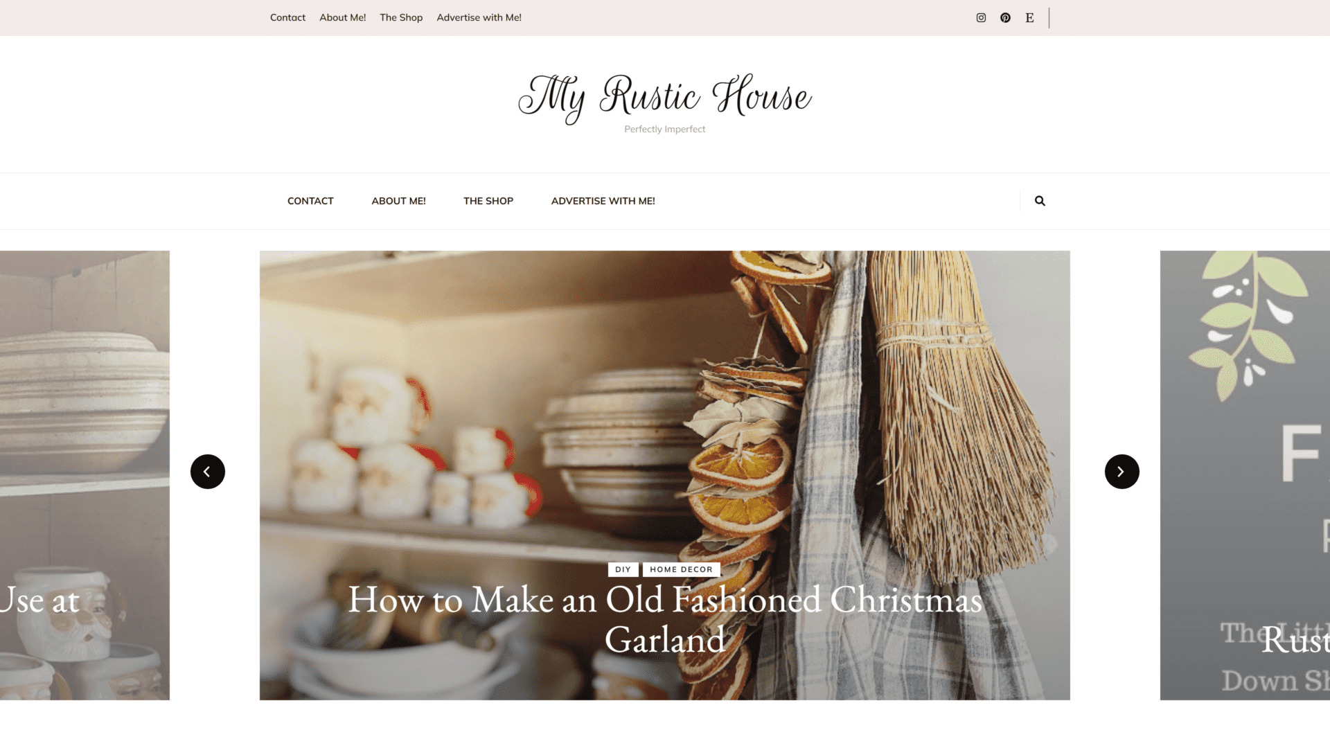 screenshot of the my rustic house homepage