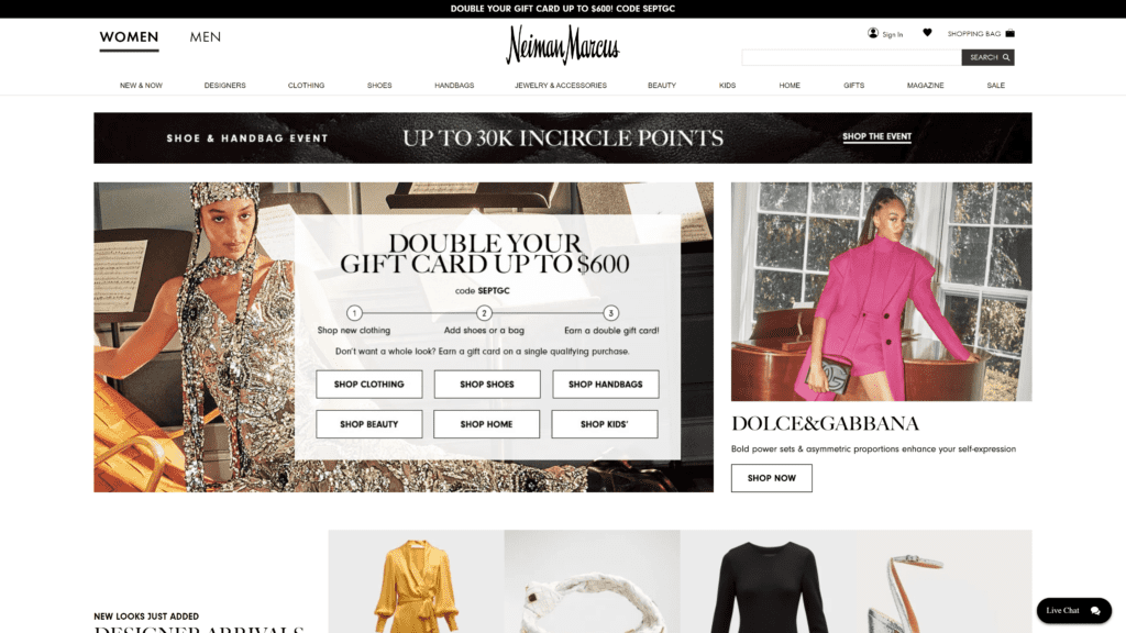 screenshot of the neiman marcus homepage