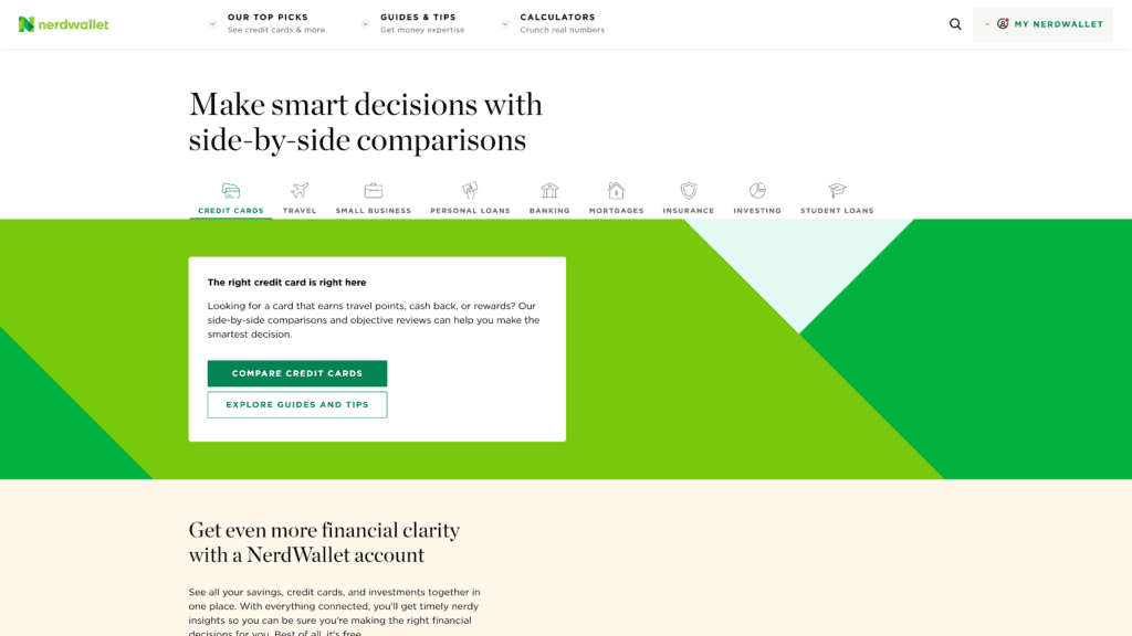 screenshot of the nerdwallet homepage