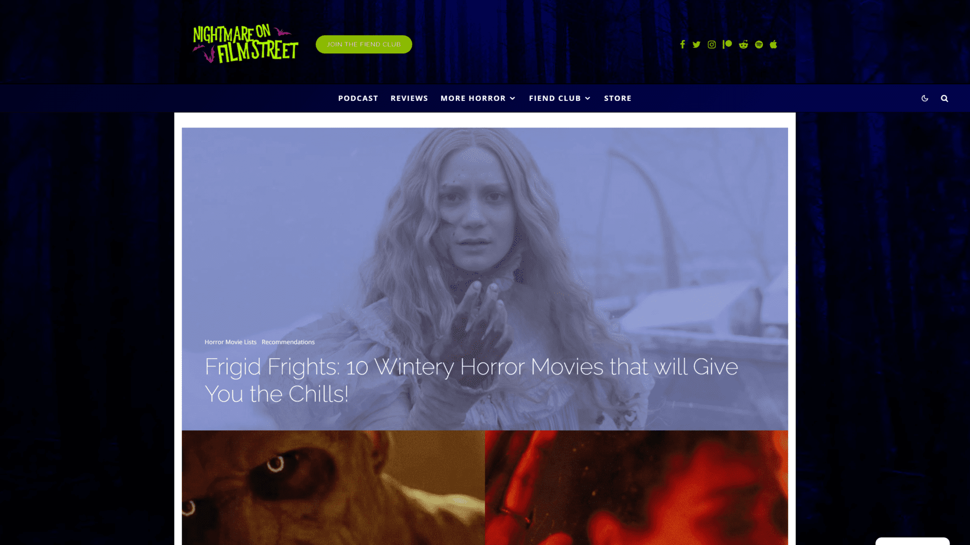 screenshot of the nightmare on film street homepage