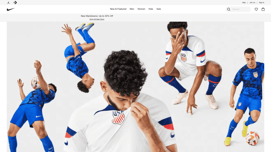 screenshot of the nike homepage