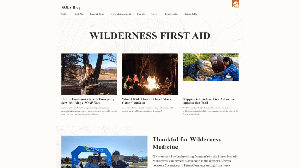 screenshot of the nols homepage