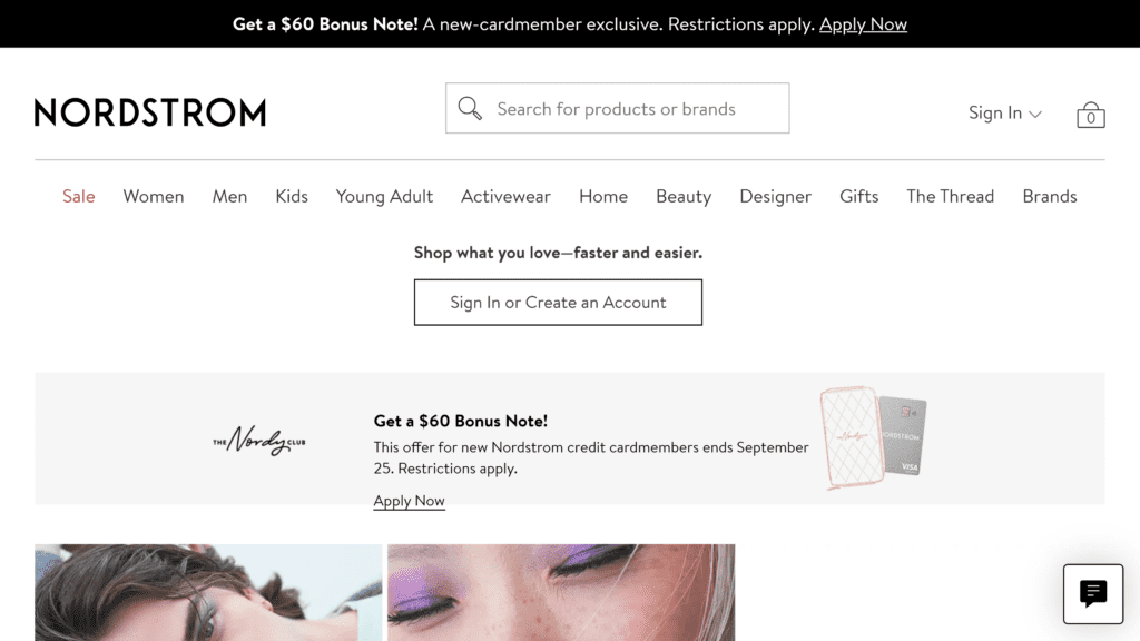 screenshot of the nordstrom homepage