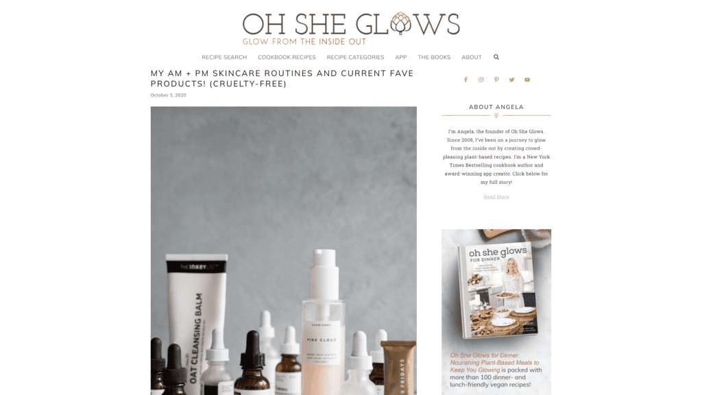 screenshot of the oh she glows homepage