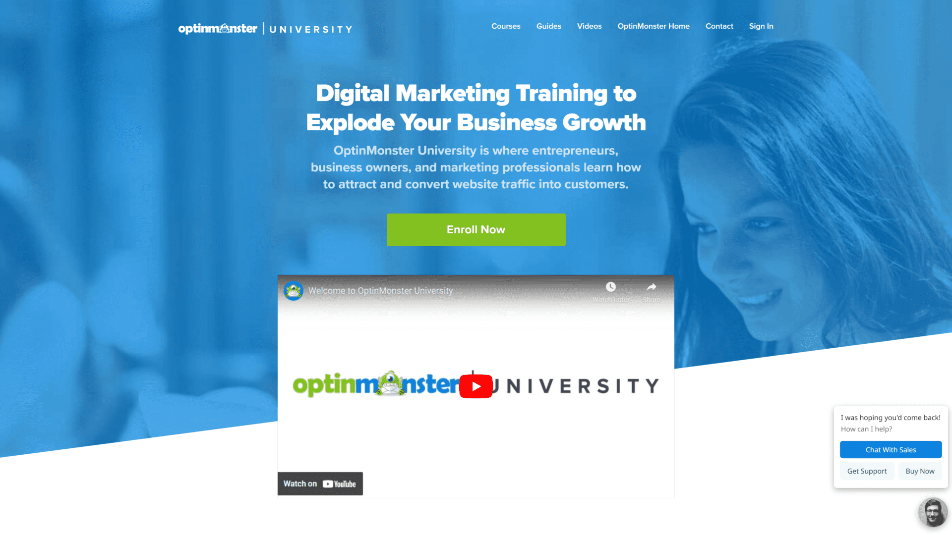 screenshot of the optionmonster university homepage