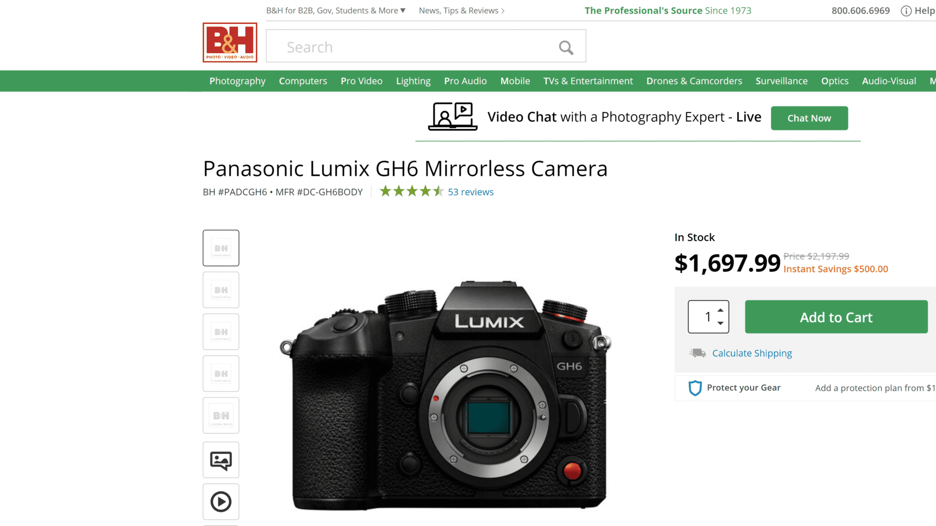 screenshot of the panasonic lumix gh6 homepage