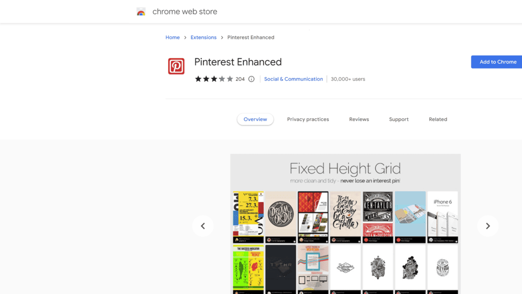 screenshot of the pinterest enhanced homepage