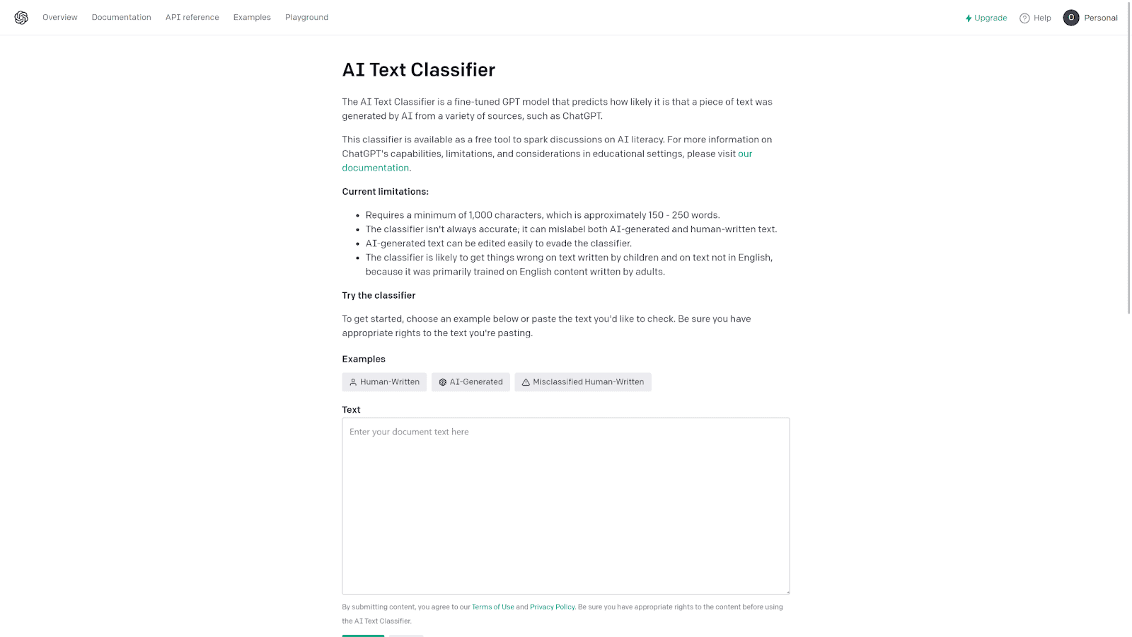 platform.openai.com ai text classifier