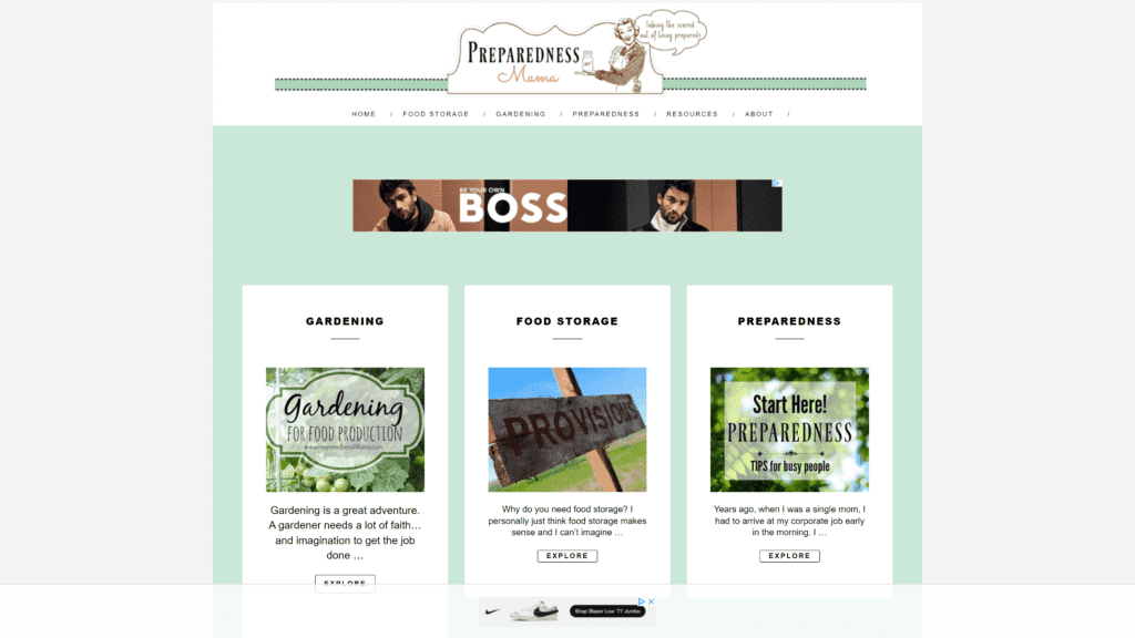 screenshot of the preparedness mama homepage